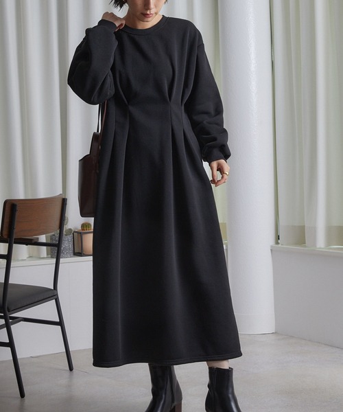 ECRIRE(エクリール)の「ウエストタックロングOP(ワンピース・レディース・チャコールグレー/ブラック/ベージュ・M)」の12枚目の写真