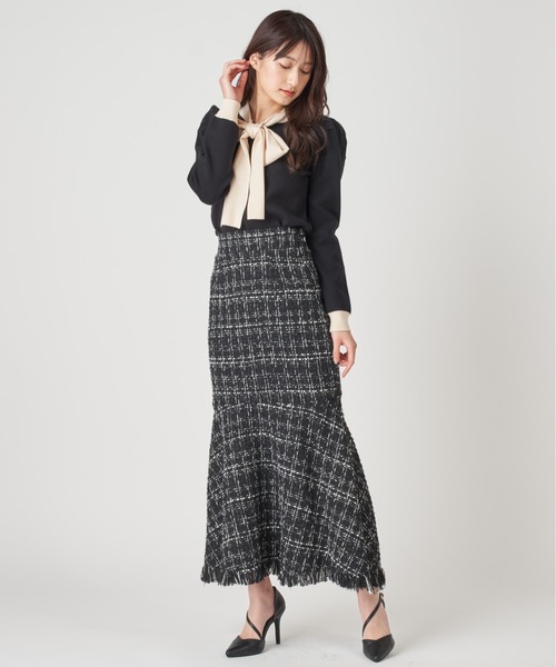 ROYAL PARTY（ロイヤルパーティー）の「配色リボンニットトップス（ニット/セーター・レディース・ブラック/ベージュ/モカ・FREE）」の6枚目の写真