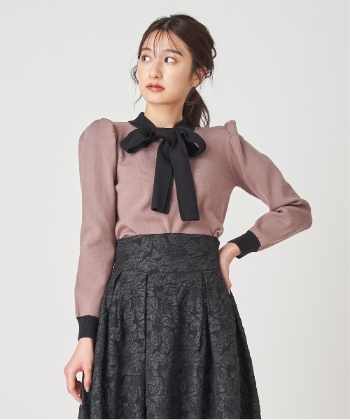 ROYAL PARTY（ロイヤルパーティー）の「配色リボンニットトップス（ニット/セーター・レディース・ブラック/ベージュ/モカ・FREE）」の12枚目の写真