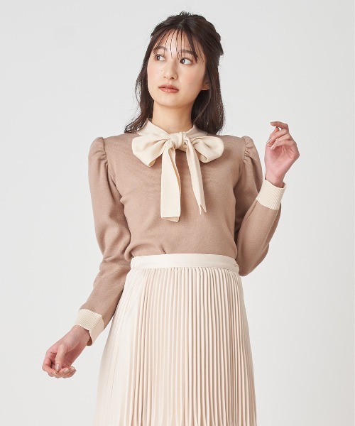ROYAL PARTY（ロイヤルパーティー）の「配色リボンニットトップス（ニット/セーター・レディース・ブラック/ベージュ/モカ・FREE）」の8枚目の写真