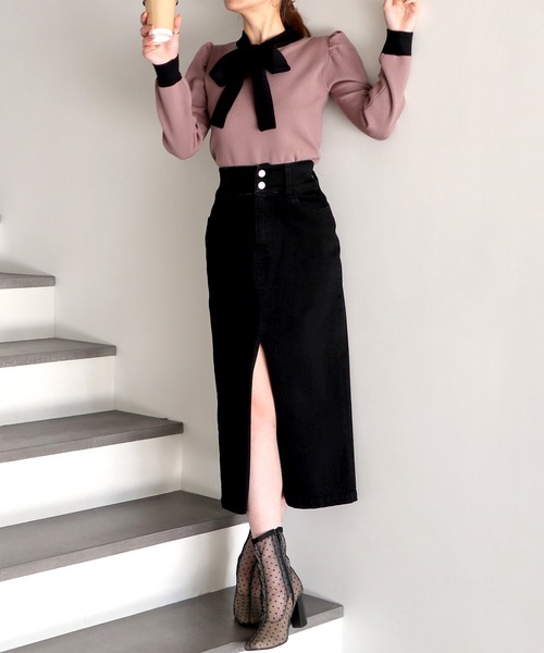 ROYAL PARTY（ロイヤルパーティー）の「配色リボンニットトップス（ニット/セーター・レディース・ブラック/ベージュ/モカ・FREE）」の10枚目の写真