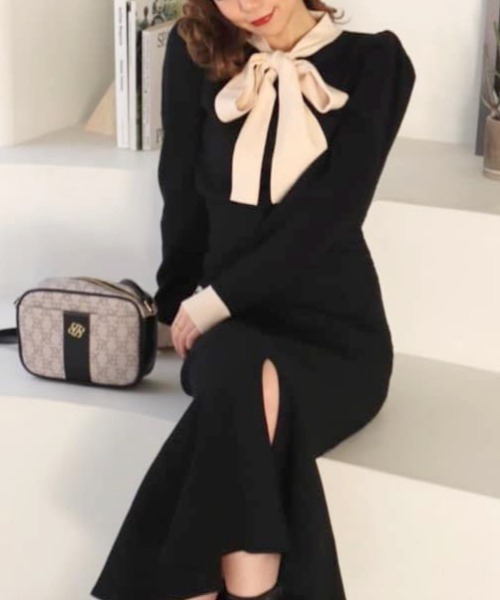 ROYAL PARTY（ロイヤルパーティー）の「配色リボンニットトップス（ニット/セーター・レディース・ブラック/ベージュ/モカ・FREE）」の16枚目の写真