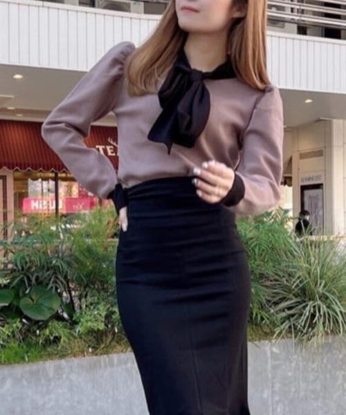 ROYAL PARTY（ロイヤルパーティー）の「配色リボンニットトップス（ニット/セーター・レディース・ブラック/ベージュ/モカ・FREE）」の22枚目の写真