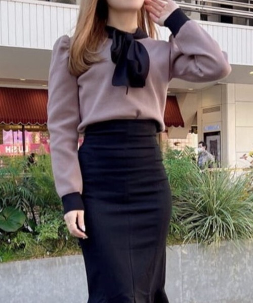 ROYAL PARTY（ロイヤルパーティー）の「配色リボンニットトップス（ニット/セーター・レディース・ブラック/ベージュ/モカ・FREE）」の17枚目の写真