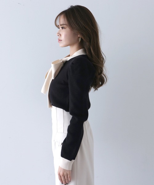 ROYAL PARTY（ロイヤルパーティー）の「配色リボンニットトップス（ニット/セーター・レディース・ブラック/ベージュ/モカ・FREE）」の18枚目の写真