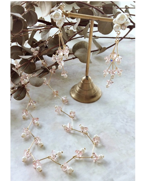 Cupid Heart(キューピッドハート)の「【Cupid Heart】結婚式アクセサリー 小枝ネックレス(ネックレス・レディース・ベージュ/ピンク・MEDIUM)」の1枚目の写真