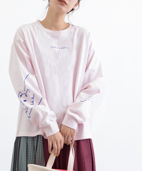 POU DOU DOU（プードゥドゥ）の「USコットン袖プリントロンTee（Tシャツ/カットソー・レディース・ブラック/オフホワイト/ピンク/ブルー・3）」の4枚目の写真