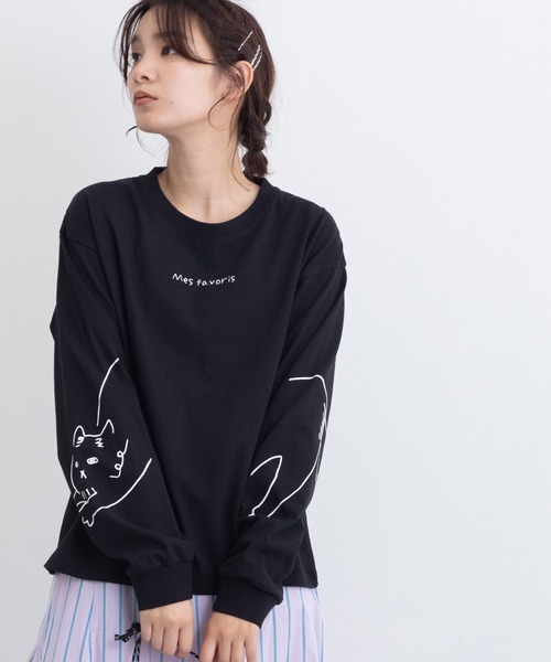 POU DOU DOU（プードゥドゥ）の「USコットン袖プリントロンTee（Tシャツ/カットソー・レディース・ブラック/オフホワイト/ピンク/ブルー・3）」の10枚目の写真