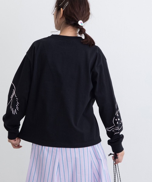 POU DOU DOU（プードゥドゥ）の「USコットン袖プリントロンTee（Tシャツ/カットソー・レディース・ブラック/オフホワイト/ピンク/ブルー・3）」の12枚目の写真