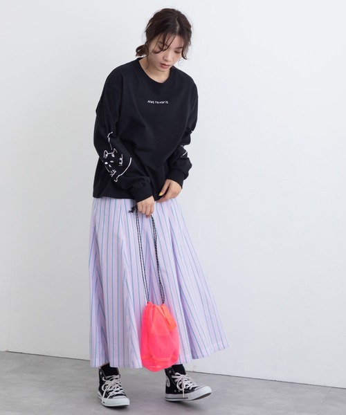 POU DOU DOU（プードゥドゥ）の「USコットン袖プリントロンTee（Tシャツ/カットソー・レディース・ブラック/オフホワイト/ピンク/ブルー・3）」の15枚目の写真