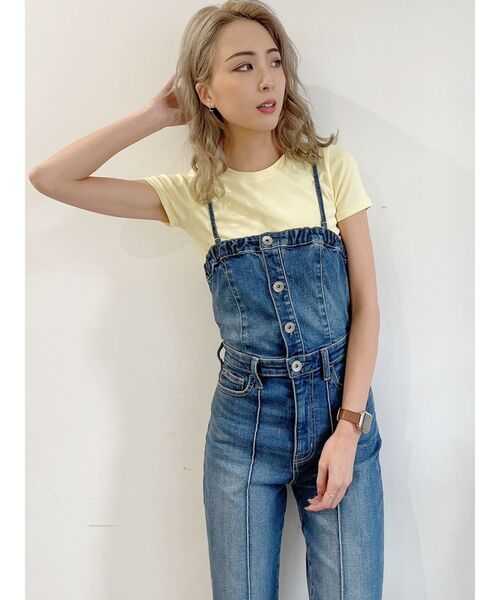 GYDA(ジェイダ)の「BACKリボンデニムロンパース(つなぎ GYDA(ジェイダ)の「BACKリボンデニムロンパース(つなぎ