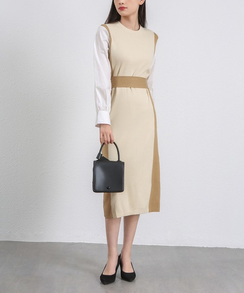 MAISON DE THERESE（メゾン ド テレーズ）の「フェイクレイヤード　配色ニットロングワンピース（ワンピース・レディース・ブラック/ベージュ・MEDIUM）」の12枚目の写真