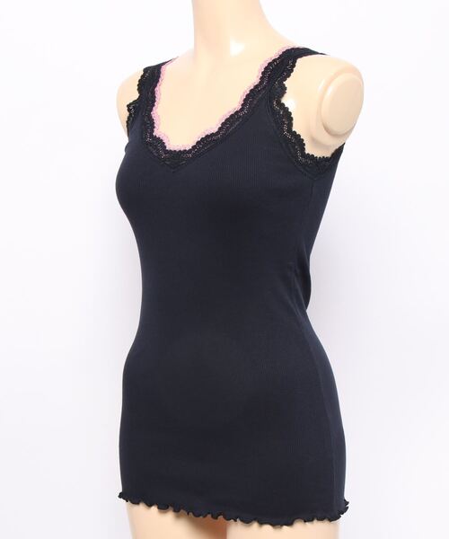 Q（キュー）の「バイカラーテレコタンク（タンクトップ・レディース・ライトグレー/ネイビー/エメラルド/ブルー/ベージュ/チャコールグレー・MEDIUM）」の7枚目の写真