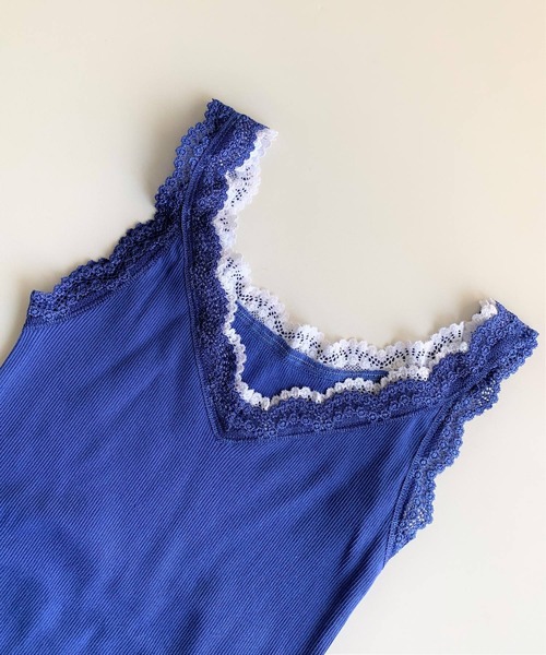 Q（キュー）の「バイカラーテレコタンク（タンクトップ・レディース・ライトグレー/ネイビー/エメラルド/ブルー/ベージュ/チャコールグレー・MEDIUM）」の6枚目の写真