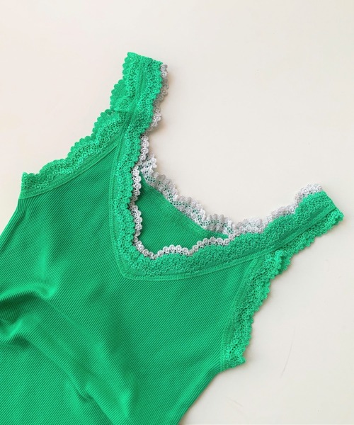 Q（キュー）の「バイカラーテレコタンク（タンクトップ・レディース・ライトグレー/ネイビー/エメラルド/ブルー/ベージュ/チャコールグレー・MEDIUM）」の4枚目の写真