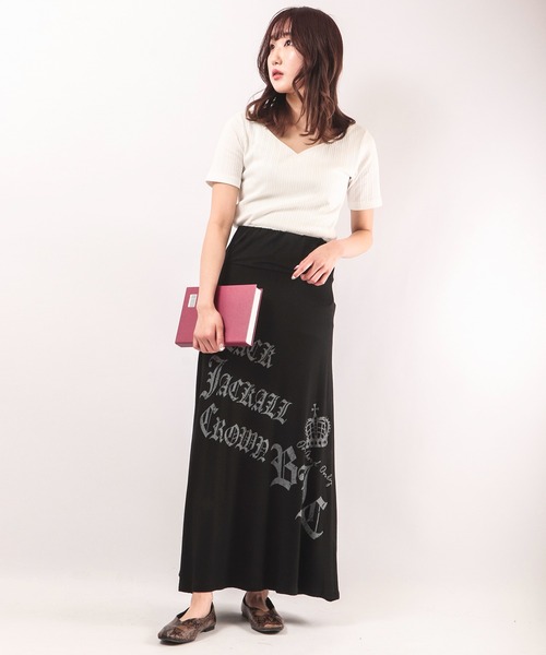 BLACK JACKALL CROWN(ブラックジャッカルクラウン)の「BLACK JACKALL CROWN レーヨン天竺 ロゴプリント ロングスカート(スカート・レディース・ブラック・M)」の10枚目の写真