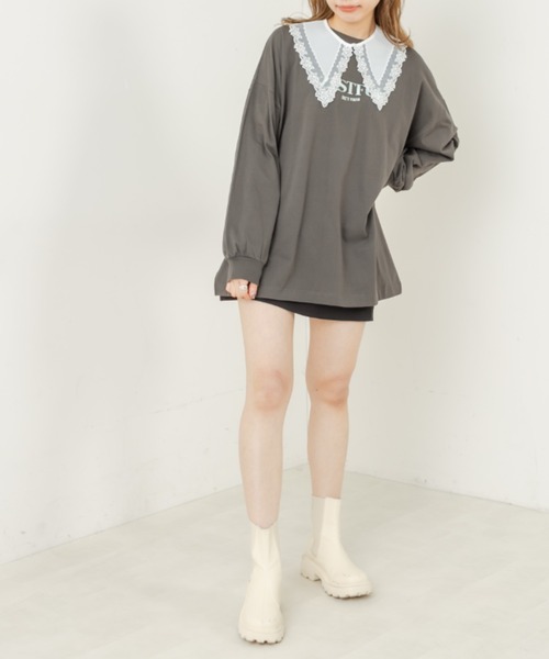 OLIVE des OLIVE（オリーブデオリーブ）の「刺繍ロゴビッグTシャツ（Tシャツ/カットソー・レディース・ライトグレー/オフホワイト/ピンク/ラベンダー/スミクロ・FREE）」の20枚目の写真