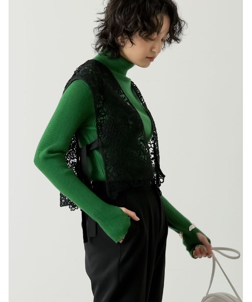 Re:EDIT（リエディ）の「フラワースカラップレースベスト（ベスト・レディース・ホワイト/ブラック・MEDIUM）」の4枚目の写真