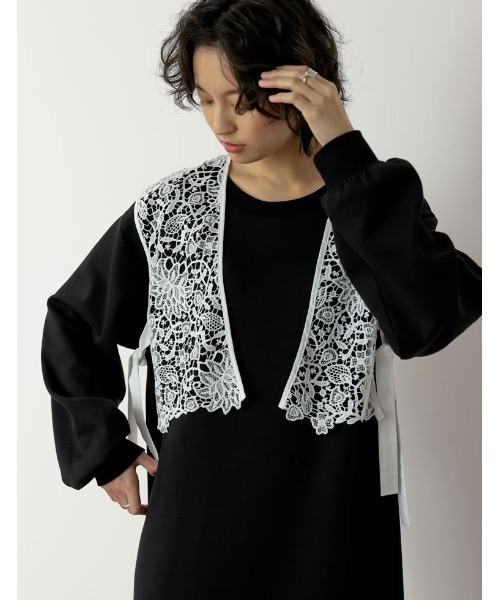 Re:EDIT（リエディ）の「フラワースカラップレースベスト（ベスト・レディース・ホワイト/ブラック・MEDIUM）」の10枚目の写真