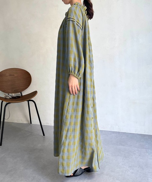 CAPRICIEUX LE'MAGE（カプリシューレマージュ）の「チェックギャザーネックワンピース（ワンピース・レディース・ネイビー/グリーン系その他・FREE）」の5枚目の写真