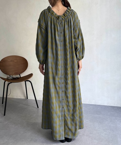 CAPRICIEUX LE'MAGE（カプリシューレマージュ）の「チェックギャザーネックワンピース（ワンピース・レディース・ネイビー/グリーン系その他・FREE）」の6枚目の写真