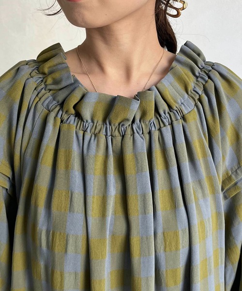 CAPRICIEUX LE'MAGE（カプリシューレマージュ）の「チェックギャザーネックワンピース（ワンピース・レディース・ネイビー/グリーン系その他・FREE）」の8枚目の写真