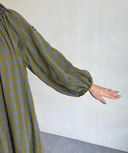 CAPRICIEUX LE'MAGE（カプリシューレマージュ）の「チェックギャザーネックワンピース（ワンピース・レディース・ネイビー/グリーン系その他・FREE）」の9枚目の写真