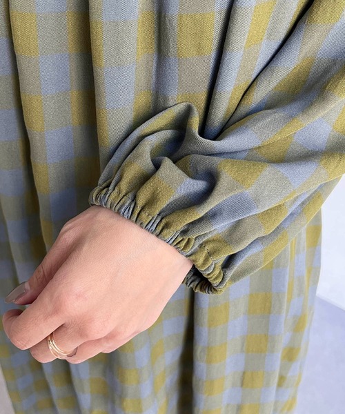 CAPRICIEUX LE'MAGE（カプリシューレマージュ）の「チェックギャザーネックワンピース（ワンピース・レディース・ネイビー/グリーン系その他・FREE）」の11枚目の写真