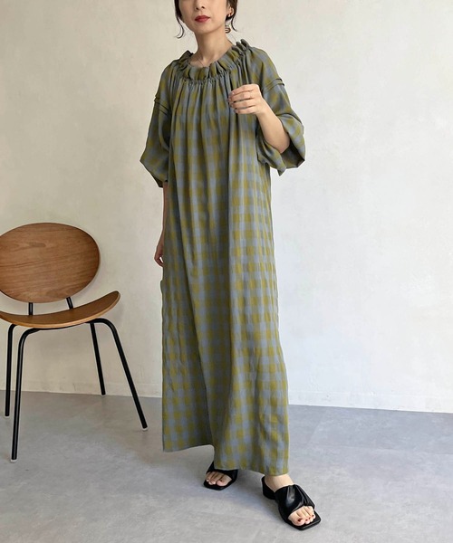 CAPRICIEUX LE'MAGE（カプリシューレマージュ）の「チェックギャザーネックワンピース（ワンピース・レディース・ネイビー/グリーン系その他・FREE）」の13枚目の写真
