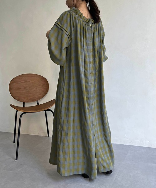 CAPRICIEUX LE'MAGE（カプリシューレマージュ）の「チェックギャザーネックワンピース（ワンピース・レディース・ネイビー/グリーン系その他・FREE）」の16枚目の写真