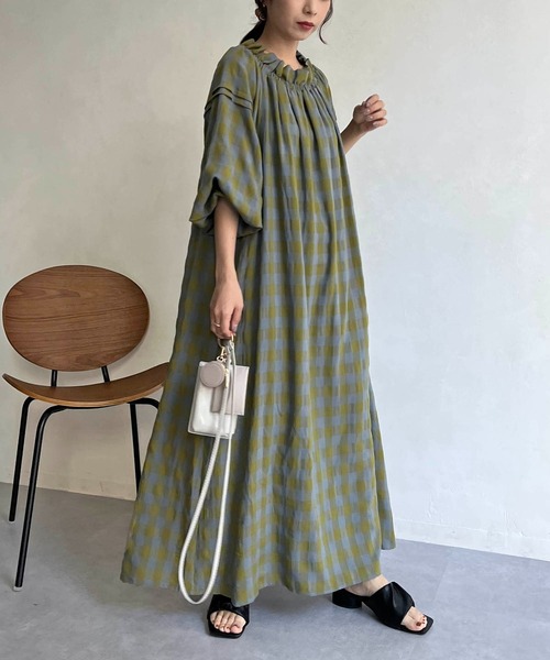 CAPRICIEUX LE'MAGE（カプリシューレマージュ）の「チェックギャザーネックワンピース（ワンピース・レディース・ネイビー/グリーン系その他・FREE）」の17枚目の写真