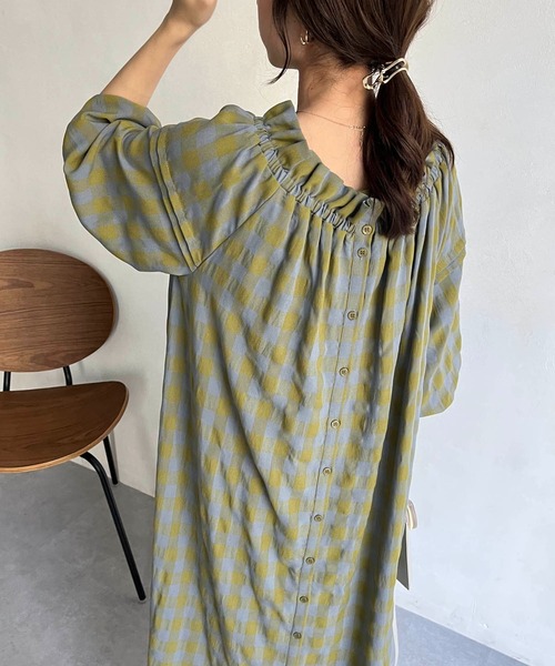 CAPRICIEUX LE'MAGE（カプリシューレマージュ）の「チェックギャザーネックワンピース（ワンピース・レディース・ネイビー/グリーン系その他・FREE）」の18枚目の写真