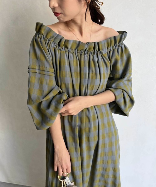 CAPRICIEUX LE'MAGE（カプリシューレマージュ）の「チェックギャザーネックワンピース（ワンピース・レディース・ネイビー/グリーン系その他・FREE）」の19枚目の写真