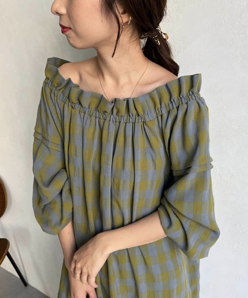 CAPRICIEUX LE'MAGE（カプリシューレマージュ）の「チェックギャザーネックワンピース（ワンピース・レディース・ネイビー/グリーン系その他・FREE）」の20枚目の写真