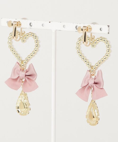 ROJITA（ロジータ）の「リボンビジュ付きパールハートイヤリング（イヤリング・レディース・ブラック/ピンク・FREE）」の10枚目の写真