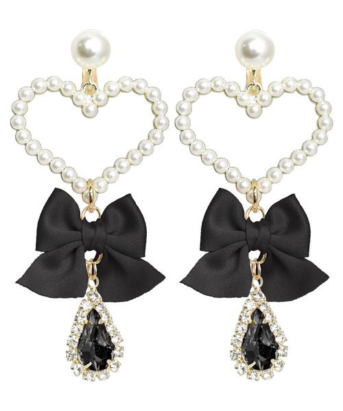 ROJITA（ロジータ）の「リボンビジュ付きパールハートイヤリング（イヤリング・レディース・ブラック/ピンク・FREE）」の3枚目の写真