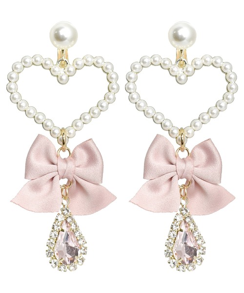 ROJITA（ロジータ）の「リボンビジュ付きパールハートイヤリング（イヤリング・レディース・ブラック/ピンク・FREE）」の4枚目の写真