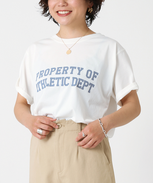 B.C STOCK(ベーセーストック)の「ピグメント2段ロゴTシャツ(Tシャツ/カットソー・レディース・ホワイト/ベージュ/ネイビー/グリーン・FREE)」の5枚目の写真