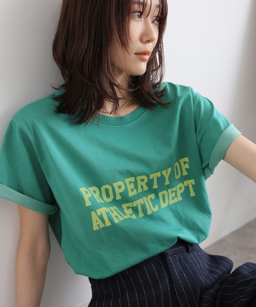 B.C STOCK(ベーセーストック)の「ピグメント2段ロゴTシャツ(Tシャツ/カットソー・レディース・ホワイト/ベージュ/ネイビー/グリーン・FREE)」の13枚目の写真