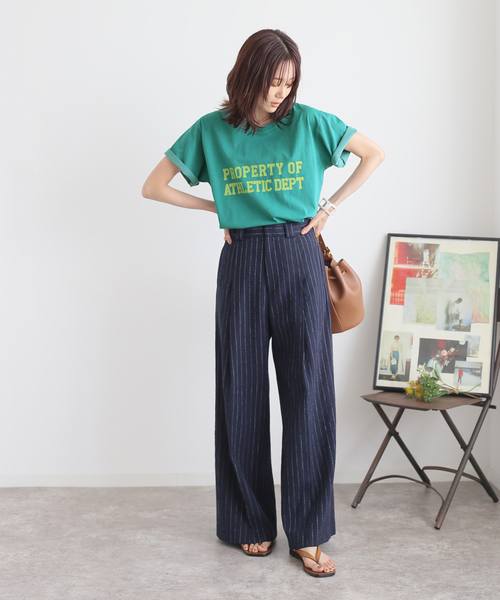 B.C STOCK(ベーセーストック)の「ピグメント2段ロゴTシャツ(Tシャツ/カットソー・レディース・ホワイト/ベージュ/ネイビー/グリーン・FREE)」の15枚目の写真