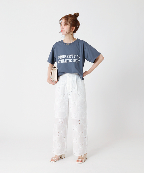 B.C STOCK(ベーセーストック)の「ピグメント2段ロゴTシャツ(Tシャツ/カットソー・レディース・ホワイト/ベージュ/ネイビー/グリーン・FREE)」の18枚目の写真