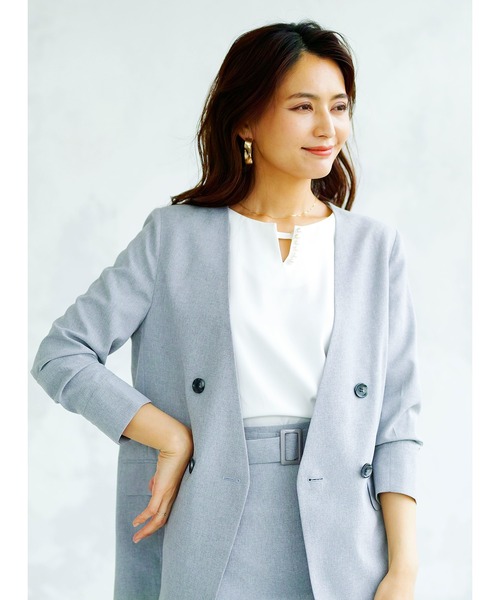 WHITE JOOLA（ホワイトジョーラ）の「【手洗いできる・WEB限定】パールキーネックデザインフレアー半袖ブラウス（シャツ/ブラウス・レディース・ブラック/ベージュ/オフホワイト・LL/SS/S/M/L）」の9枚目の写真