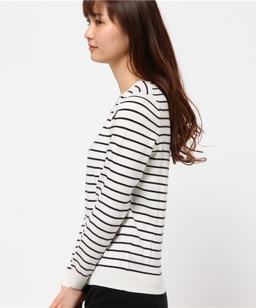 earth music&ecology（アースミュージックアンドエコロジー）の「ボーダービジューニットプルオーバー（ニット/セーター・レディース・アイボリー/ライトピンク/ライトイエロー/ライトグリーン/サックスブルー/ネイビー・MEDIUM/SMALL）」の8枚目の写真