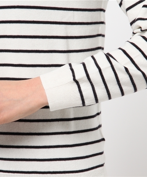 earth music&ecology（アースミュージックアンドエコロジー）の「ボーダービジューニットプルオーバー（ニット/セーター・レディース・アイボリー/ライトピンク/ライトイエロー/ライトグリーン/サックスブルー/ネイビー・MEDIUM/SMALL）」の11枚目の写真