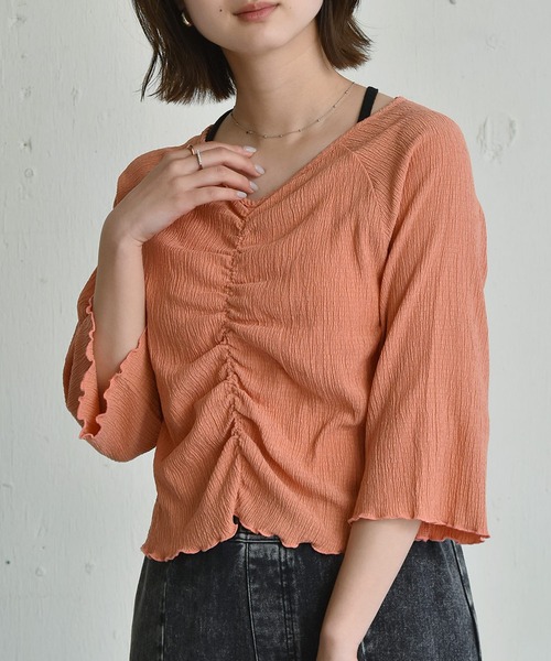 RETRO GIRL(レトロガール)の「シャーリングアソートCT(Tシャツ/カットソー・レディース・グリーン/オフホワイト/オレンジ/ホワイト系その他・FREE)」の2枚目の写真