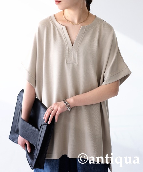 antiqua(アンティカ)の「ポンチ素材カフタントップス(Tシャツ/カットソー・レディース・ベージュ/ブラック/オフホワイト・FREE)」の3枚目の写真