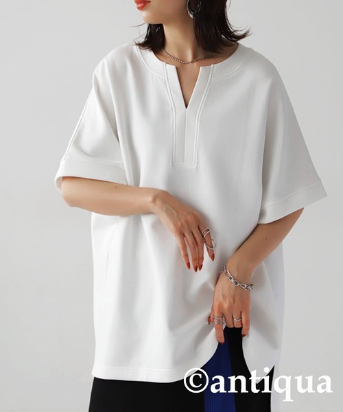 antiqua(アンティカ)の「ポンチ素材カフタントップス(Tシャツ/カットソー・レディース・ベージュ/ブラック/オフホワイト・FREE)」の21枚目の写真