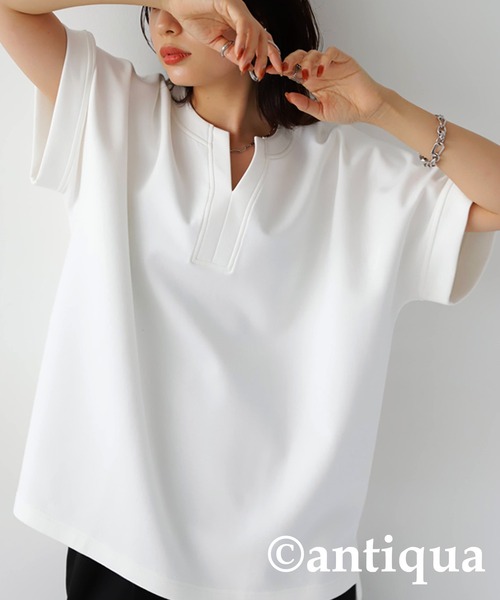 antiqua(アンティカ)の「ポンチ素材カフタントップス(Tシャツ/カットソー・レディース・ベージュ/ブラック/オフホワイト・FREE)」の16枚目の写真