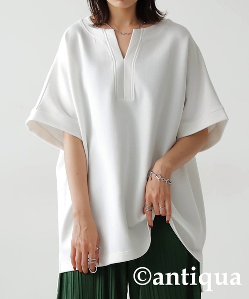 antiqua(アンティカ)の「ポンチ素材カフタントップス(Tシャツ/カットソー・レディース・ベージュ/ブラック/オフホワイト・FREE)」の22枚目の写真