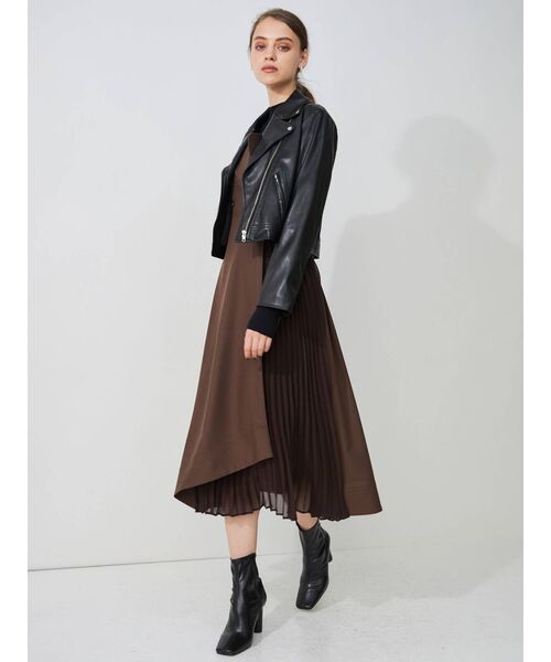 MERCURYDUO(マーキュリーデュオ)の「チェックプリーツドッキング2WAYジャンスカ(ジャンパースカート・レディース・グレー/ブラウン・FREE)」の4枚目の写真